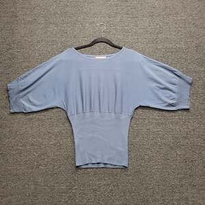Kenar Women Medium Blue Viscose Nylon Dolman Batwing Sleeve Ribbed Waist Sweater